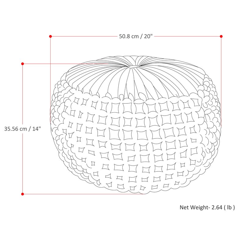 Pemberly Row Boho Tufted Round Pouf Ottoman in Cream Velvet Fabric