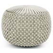Pemberly Row Boho Tufted Round Pouf Ottoman in Cream Velvet Fabric