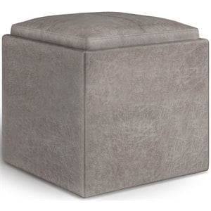Pemberly Row 17&quot Cube Storage Ottoman with Tray in Gray Faux Leather
