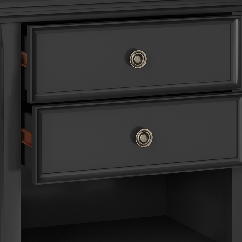 Pemberly Row 24 inch Solid Wood Bedside Table Set of 2 in Black