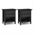 Pemberly Row 24 inch Solid Wood Bedside Table Set of 2 in Black