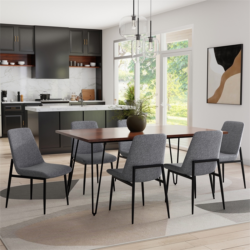 Pemberly Row Upholstered Dining Chair Set of 2 in Gray Linen Look Fabric