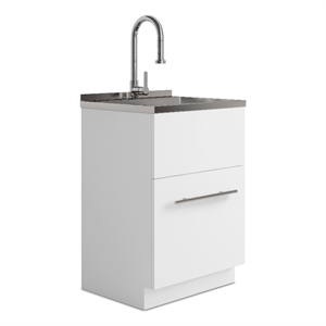 Pemberly Row 24&quot Laundry Cabinet with Stainless Steel Sink in White