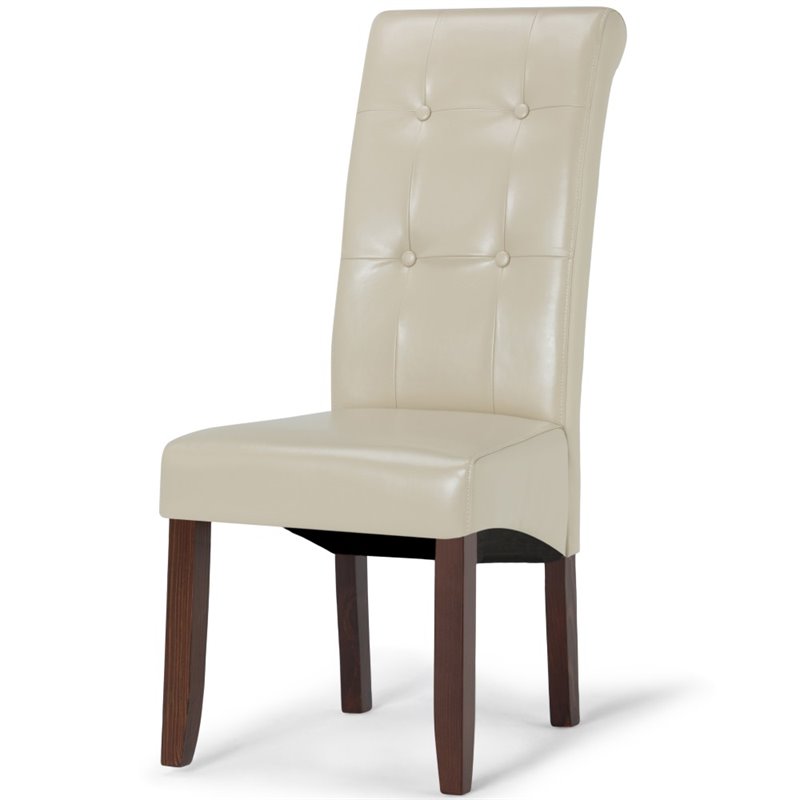 Pemberly Row Tufted Parson Chair Set of 2 in Satin Cream Faux Leather