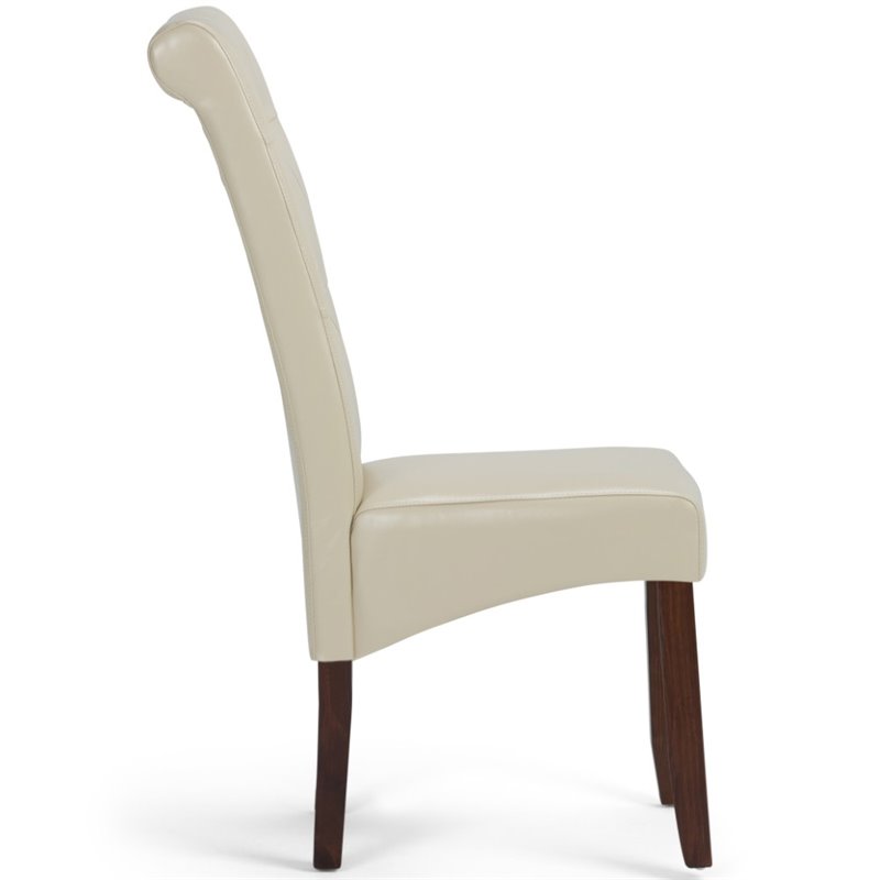 Pemberly Row Tufted Parson Chair Set of 2 in Satin Cream Faux Leather