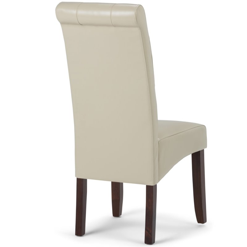 Pemberly Row Tufted Parson Chair Set of 2 in Satin Cream Faux Leather