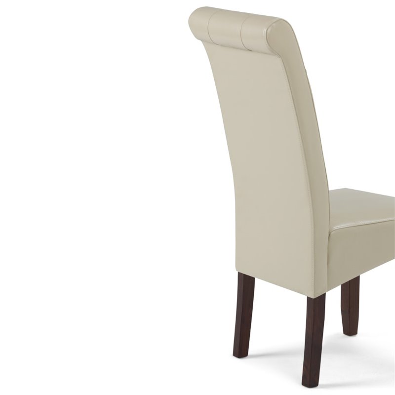 Pemberly Row Tufted Parson Chair Set of 2 in Satin Cream Faux Leather