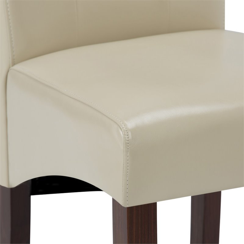 Pemberly Row Tufted Parson Chair Set of 2 in Satin Cream Faux Leather