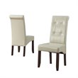 Pemberly Row Tufted Parson Chair Set of 2 in Satin Cream Faux Leather