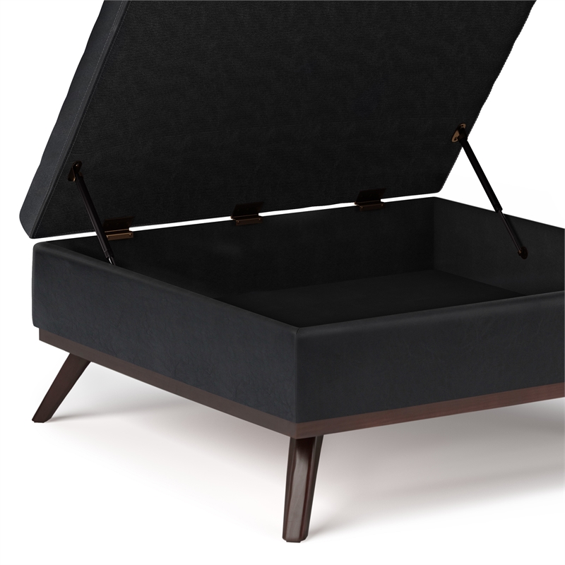 Pemberly Row Faux Air Leather Coffee Table Ottoman in Midnight Black