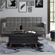 Pemberly Row Faux Air Leather Coffee Table Ottoman in Midnight Black