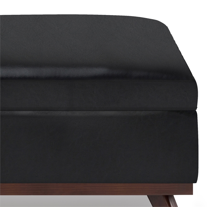 Pemberly Row Faux Air Leather Coffee Table Ottoman in Midnight Black