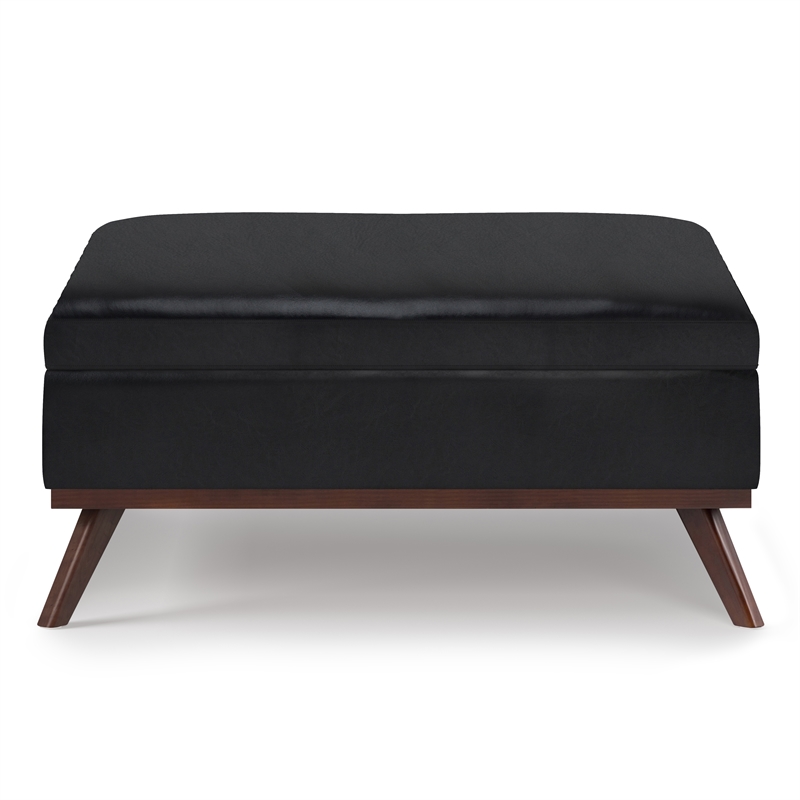 Pemberly Row Faux Air Leather Coffee Table Ottoman in Midnight Black