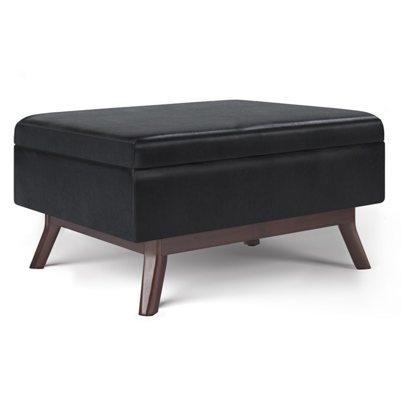 Pemberly Row Faux Air Leather Coffee Table Ottoman in Midnight Black