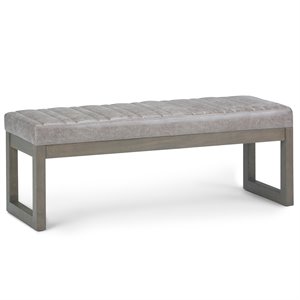 Pemberly Row 48&quot Ottoman Bench in Distressed Gray Taupe Faux Leather