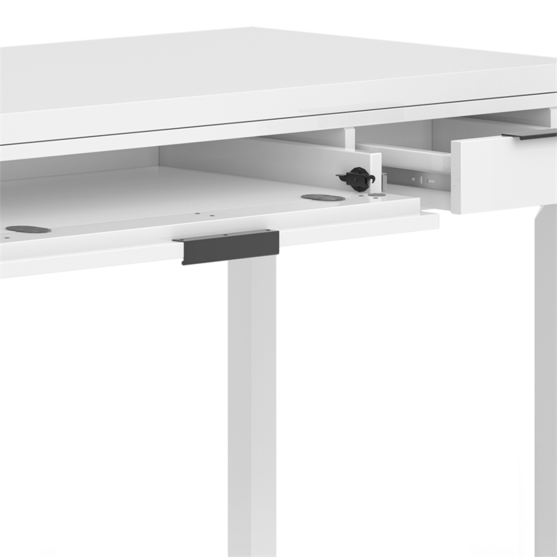 Pemberly Row Solid Wood 60 inch Office Desk with Keyboard Tray in White