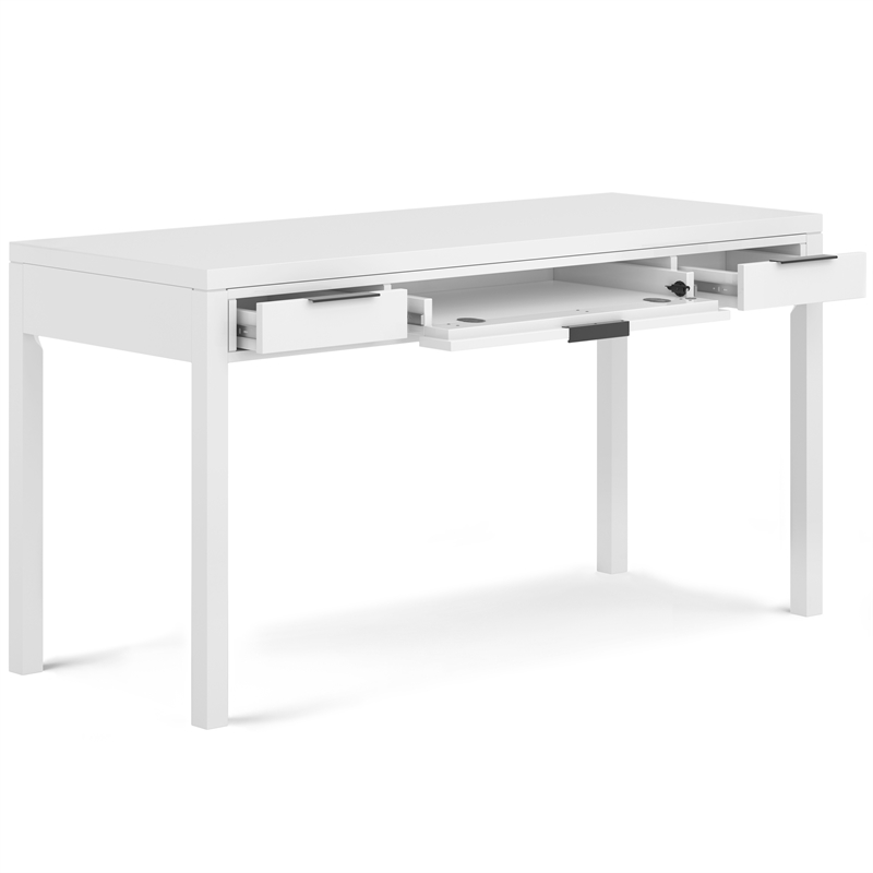 Pemberly Row Solid Wood 60 inch Office Desk with Keyboard Tray in White