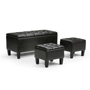 Pemberly Row Faux Leather 3-Piece Storage Ottoman Set in Brown