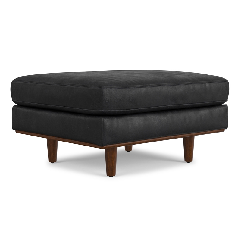 Pemberly Row 33 inch Table Ottoman in Lead Black Genuine Leather