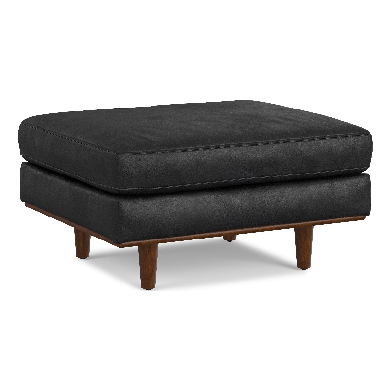 Pemberly Row 33 inch Table Ottoman in Lead Black Genuine Leather