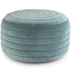 Pemberly Row Boho Round Pouf Ottoman in Turquoise Velvet Fabric