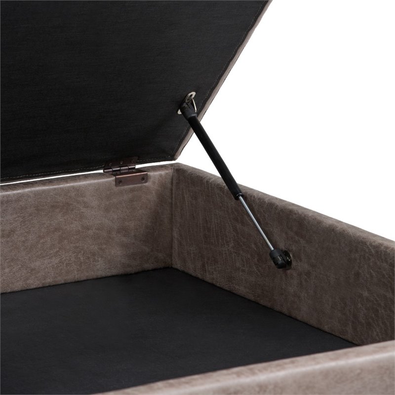 Pemberly Row Faux Air Leather Square Coffee Table Ottoman in Gray Taupe