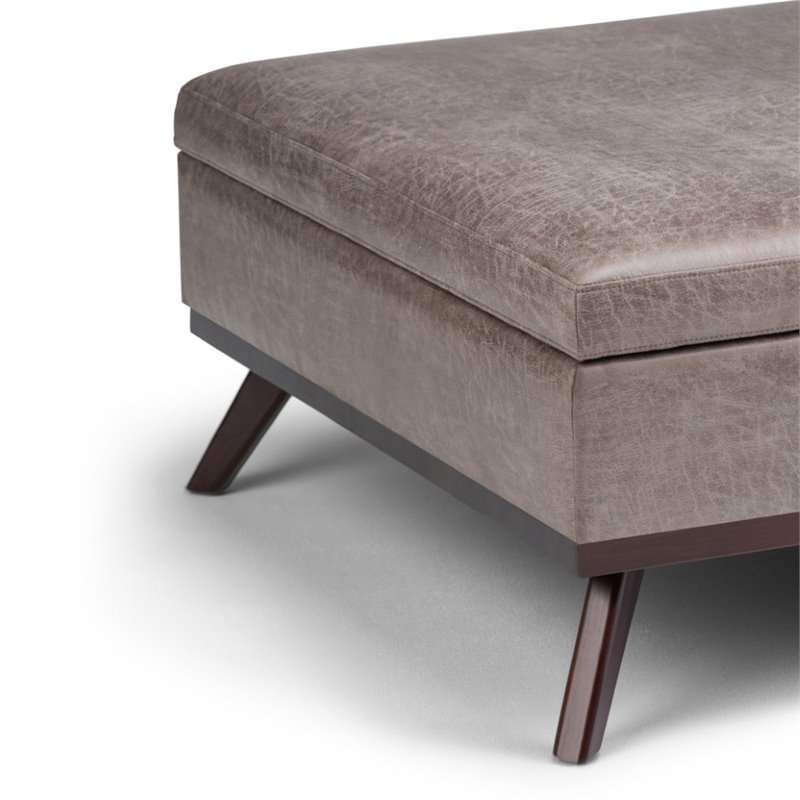 Pemberly Row Faux Air Leather Square Coffee Table Ottoman in Gray Taupe