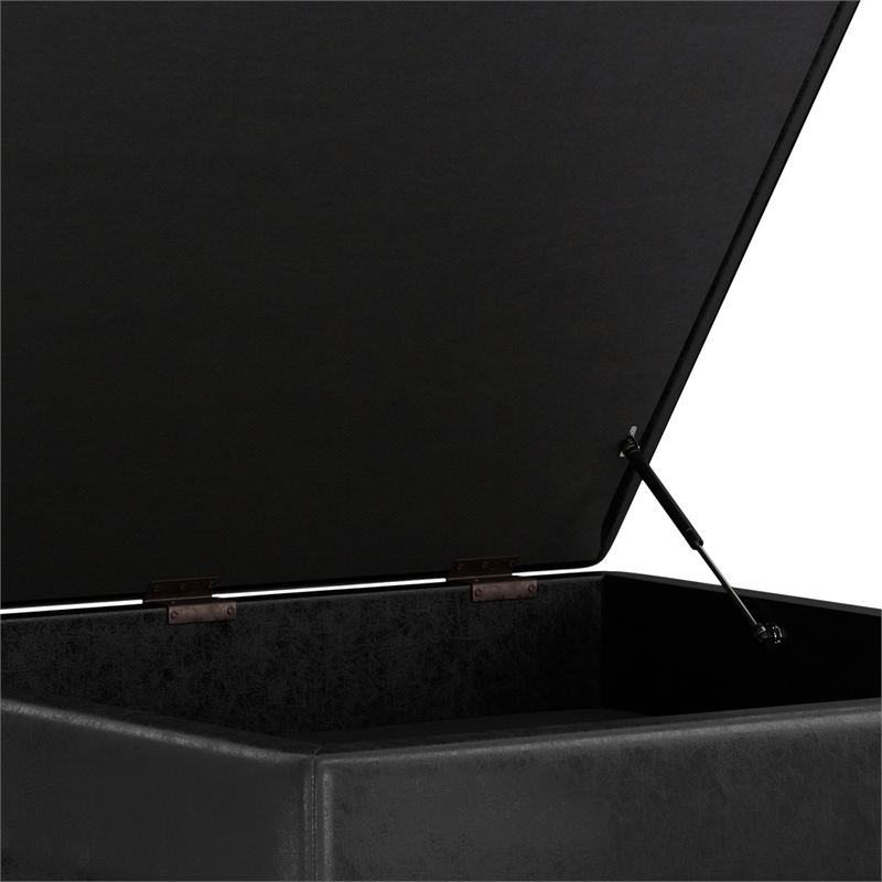 Pemberly Row Square Vegan Faux Leather Storage Ottoman in Black