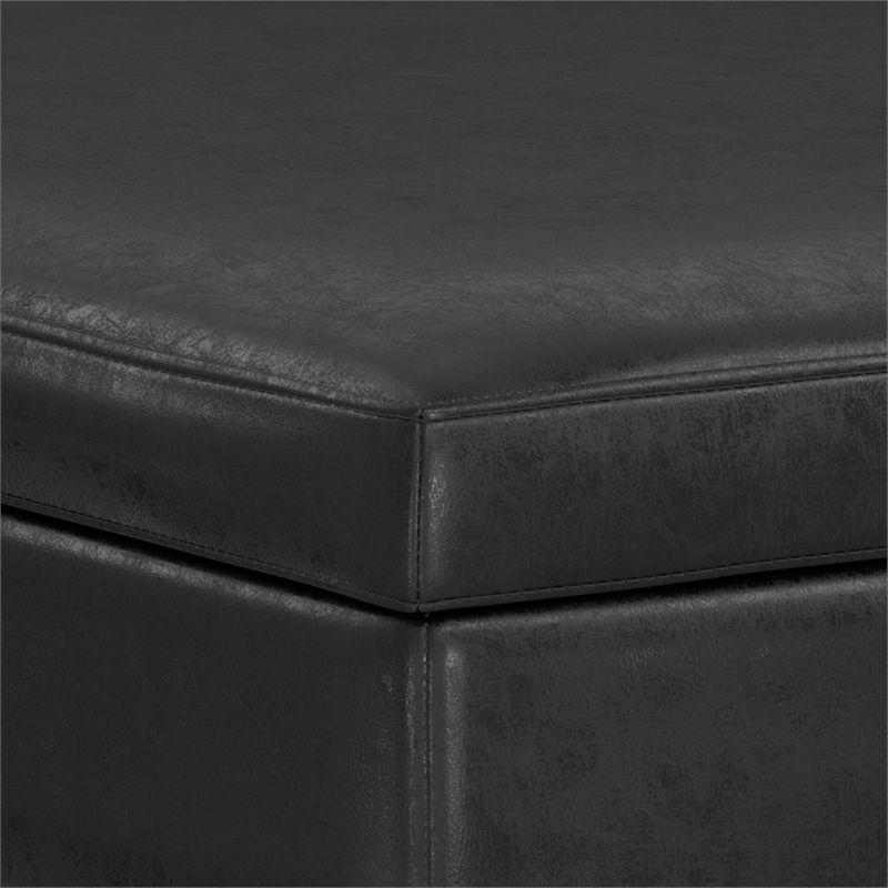 Pemberly Row Square Vegan Faux Leather Storage Ottoman in Black