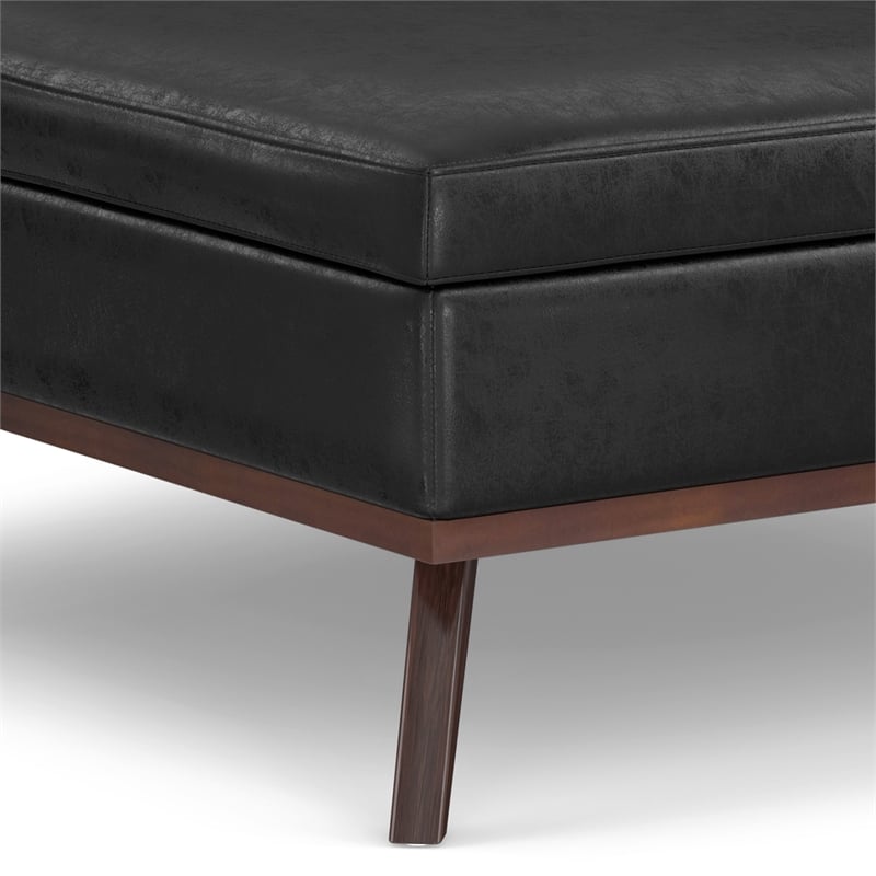 Pemberly Row Square Vegan Faux Leather Storage Ottoman in Black