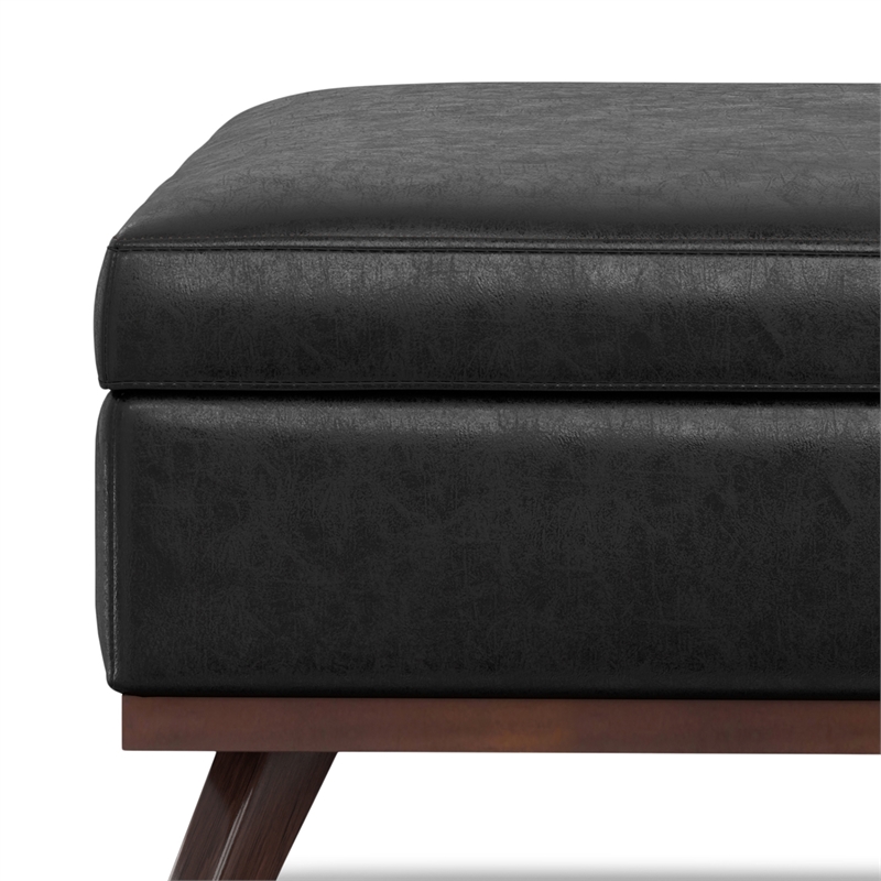 Pemberly Row Square Vegan Faux Leather Storage Ottoman in Black