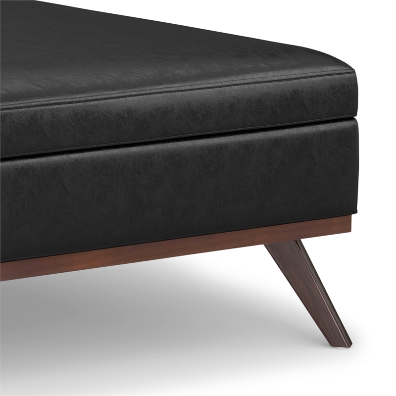 Pemberly Row Square Vegan Faux Leather Storage Ottoman in Black