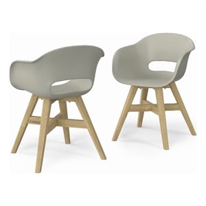 Pemberly Row Acacia and Plastic Outdoor Dining Chair Set of 2 in Taupe