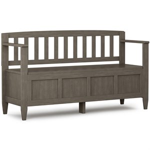 Pemberly Row 48&quot Wood Entryway Storage Bench in Farmhouse Gray