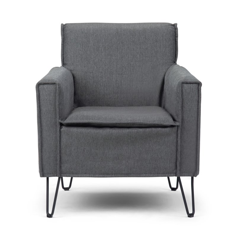 Pemberly Row Solid Wood Accent Chair with Hairpin Legs in Slate Gray