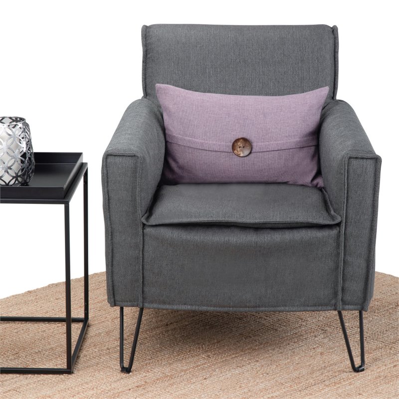 Pemberly Row Solid Wood Accent Chair with Hairpin Legs in Slate Gray