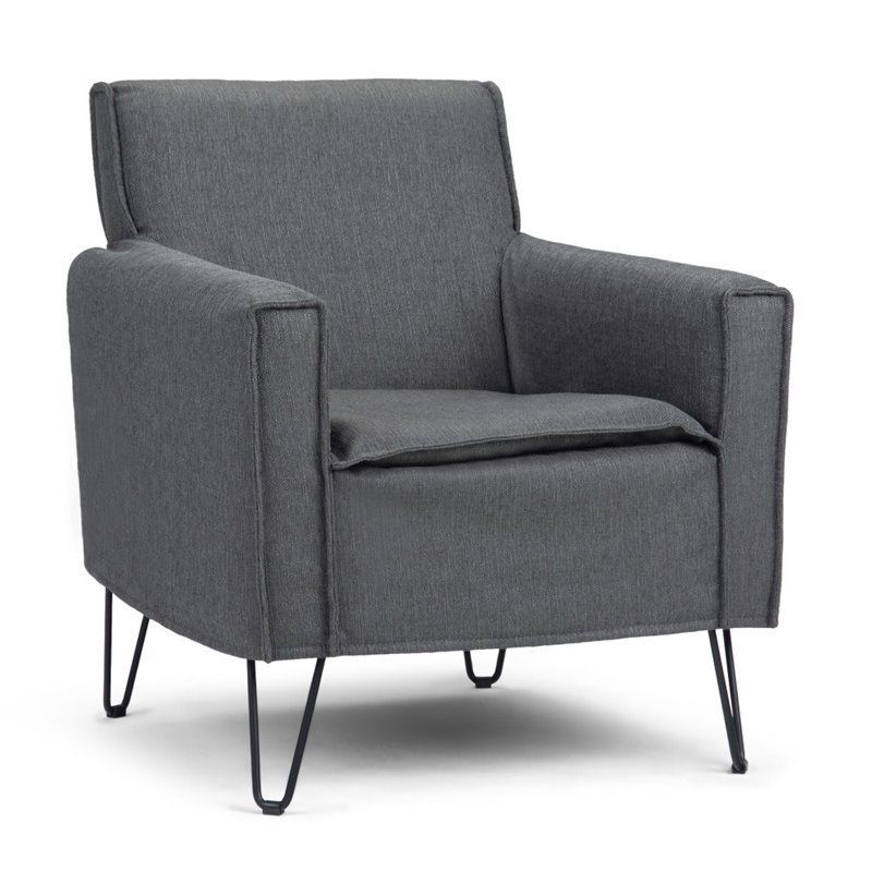 Pemberly Row Solid Wood Accent Chair with Hairpin Legs in Slate Gray