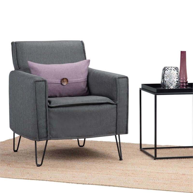 Pemberly Row Solid Wood Accent Chair with Hairpin Legs in Slate Gray