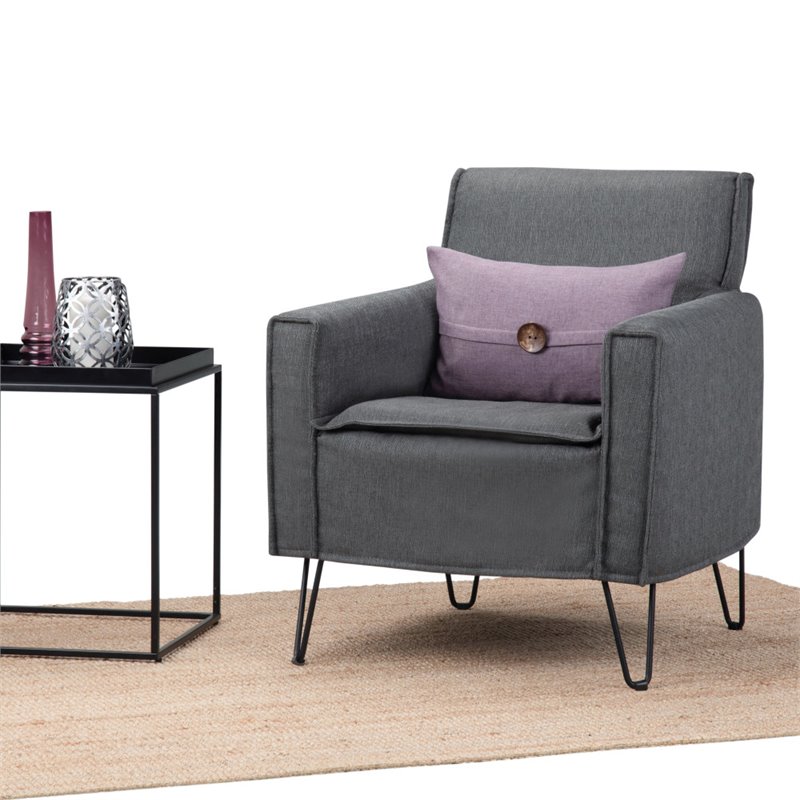 Pemberly Row Solid Wood Accent Chair with Hairpin Legs in Slate Gray