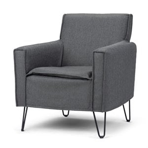 Pemberly Row Solid Wood Accent Chair with Hairpin Legs in Slate Gray