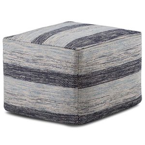 Pemberly Row Boho Square Pouf in Patterned Blue Melange Cotton