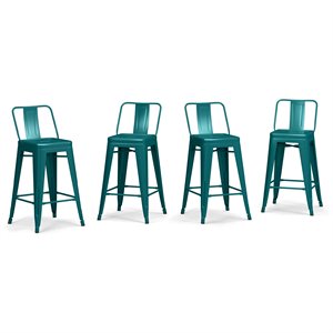 pemberly row 24&quot industrial metal counter stool set of 4 in teal blue