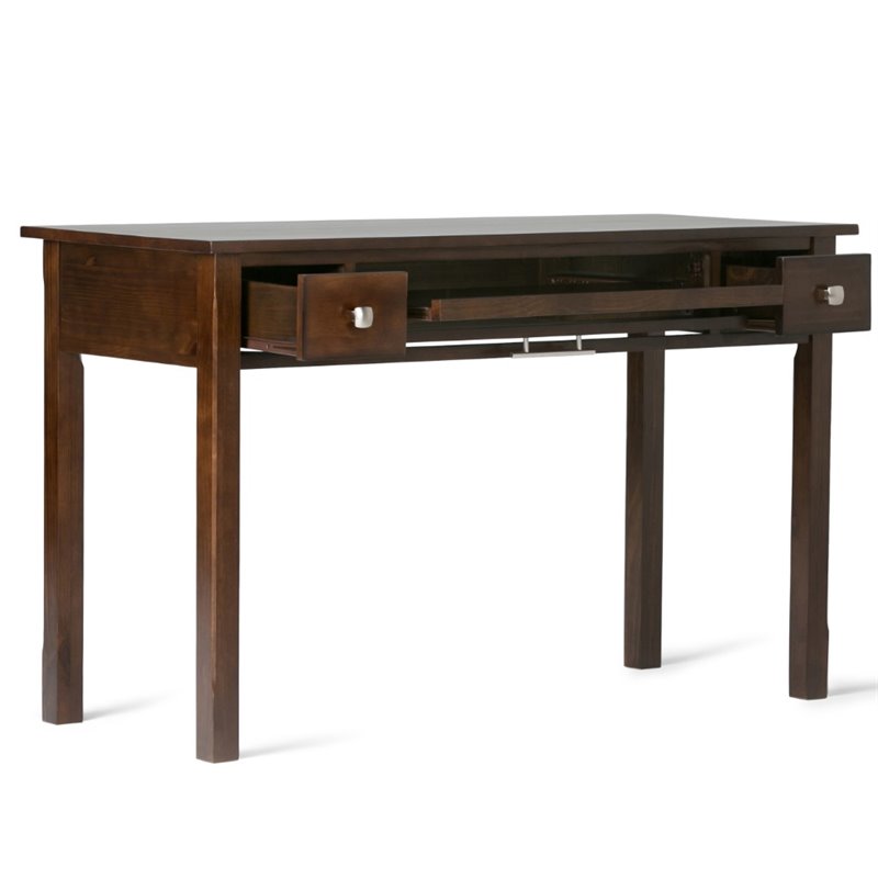 Pemberly Row Solid Wood Office Desk with Keyboard Tray in Tobacco Brown