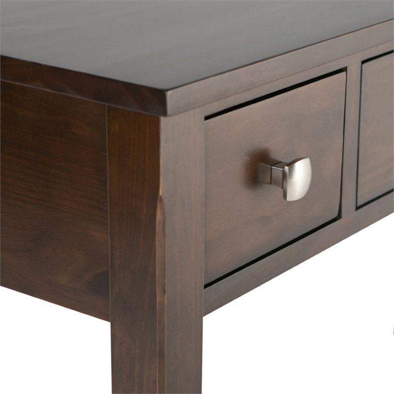 Pemberly Row Solid Wood Office Desk with Keyboard Tray in Tobacco Brown