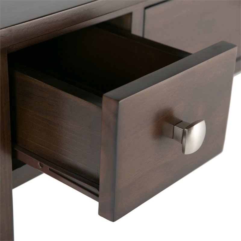 Pemberly Row Solid Wood Office Desk with Keyboard Tray in Tobacco Brown