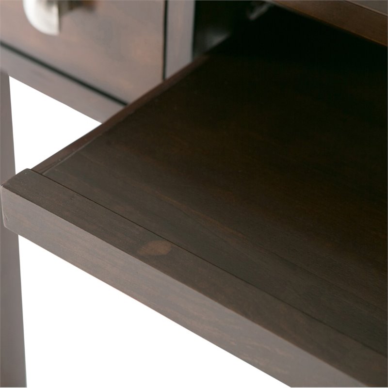 Pemberly Row Solid Wood Office Desk with Keyboard Tray in Tobacco Brown