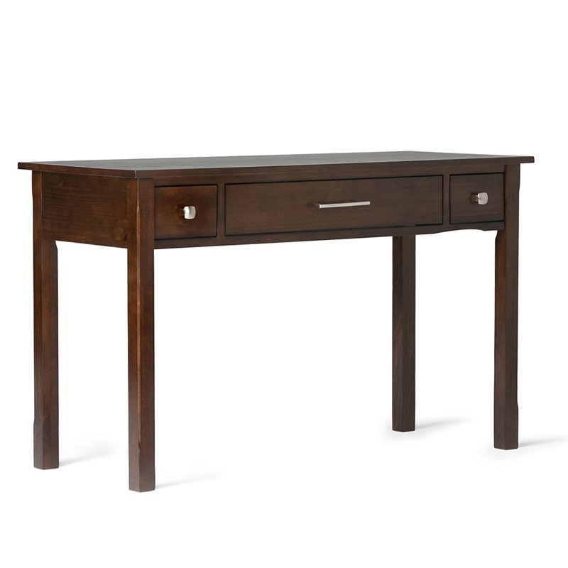 Pemberly Row Solid Wood Office Desk with Keyboard Tray in Tobacco Brown