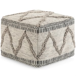 Pemberly Row Boho Square Pouf in Gray and Natural Handloom Woven Pattern