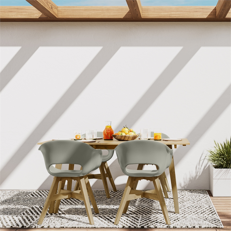 Pemberly Row Acacia and Plastic 5-Piece Outdoor Dining Set in Taupe