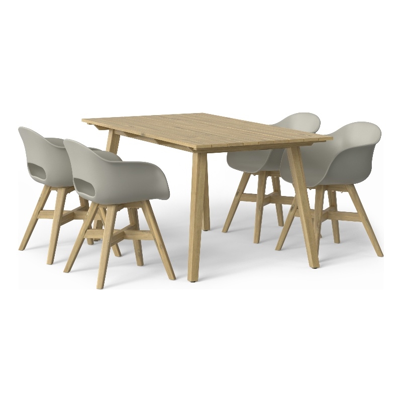 Pemberly Row Acacia and Plastic 5-Piece Outdoor Dining Set in Taupe